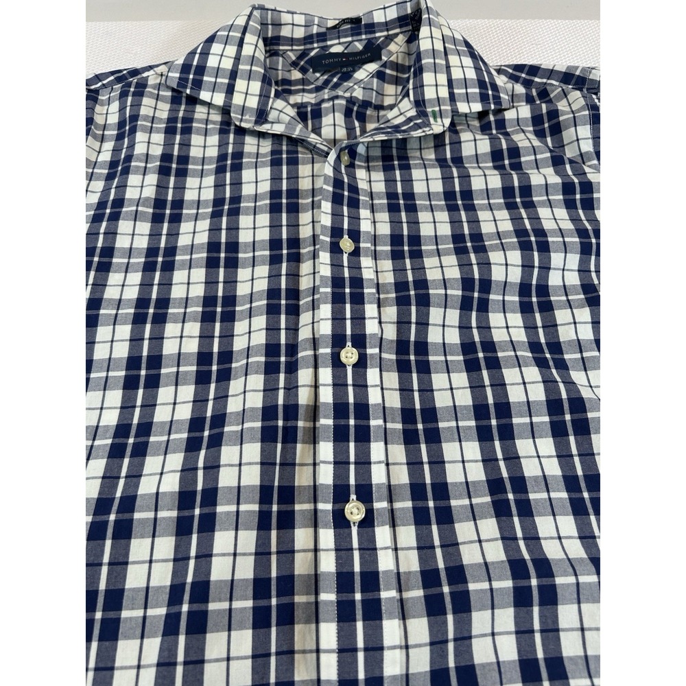 Tommy Hilfiger Mens M Blue Plaid Slim Fit Button Up Shirt 15.5 32/33 - Picture 2 of 7